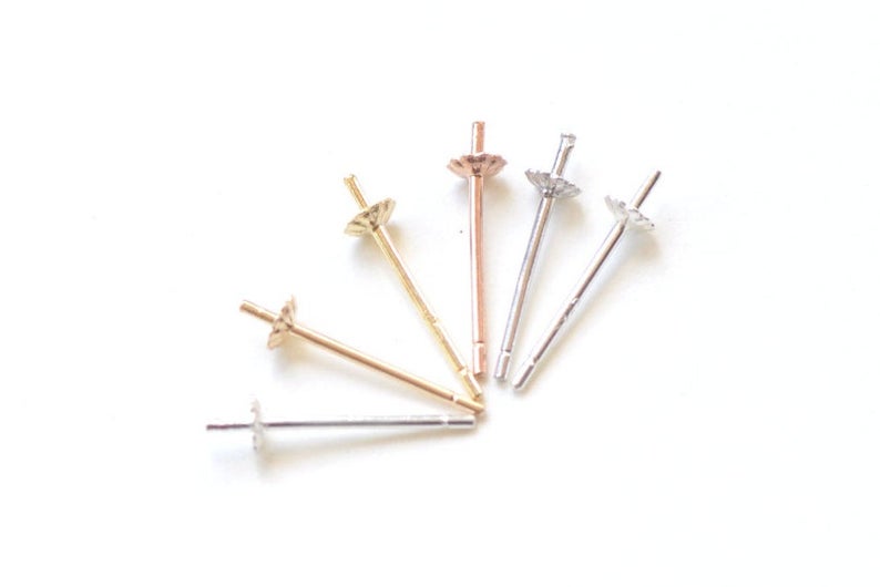 4 pcs (2 Pairs) 925 Sterling Silver Cap Earring Stud Post with Peg