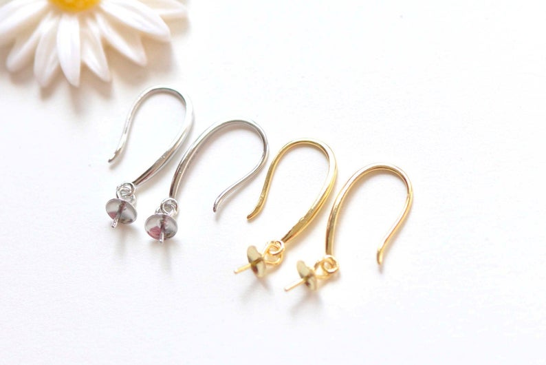 2 pcs 925 Sterling Silver Earwire Earring Components With Cap Bail Attached