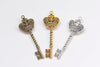 Antique Bronze/Silver/Gold Twisted Crown Key Charms 20x61mm