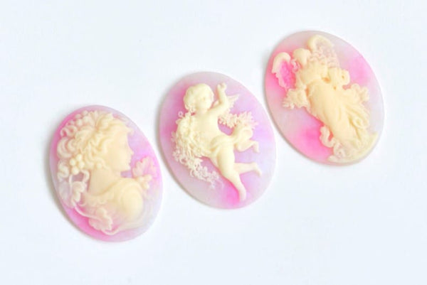 Gorgeous 1 pc Pink Resin Angel Lady Oval Cameo Cabochon 30x40mm