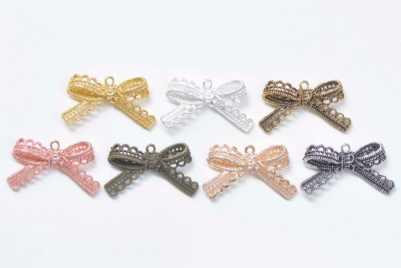 Lace Edge Bow Tie Knot Connectors Pendants Charms 23x43mm Bronze/Silver/Gold