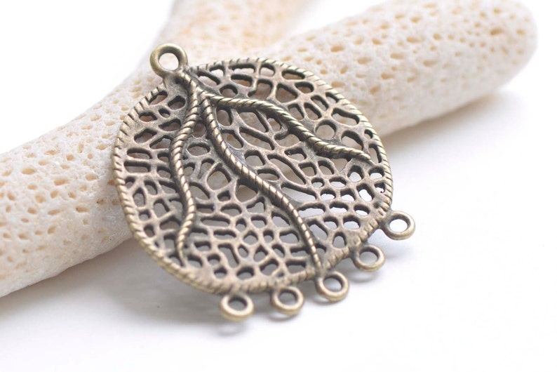 Chandelier Earring Antique Bronze Filigree Drops, Pendant Charms 32x37mm Set of 10