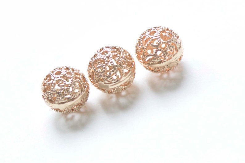 6 pcs Champagne Gold Plated Brass Filigree Ball Round Charms 12mm