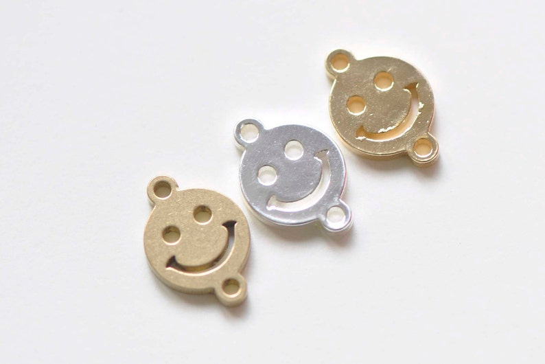 Raw Brass/Gold/Silver Happy Smile Icon Thick Connectors Set of 2