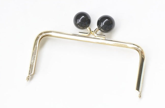 Light Gold Purse Frame Black Ball Kisslock Bag Hanger Glue-in Style 13cm x 6cm