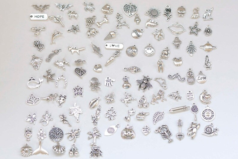 Antique Silver Animal Themed Charms Mixed Styles Set of 100