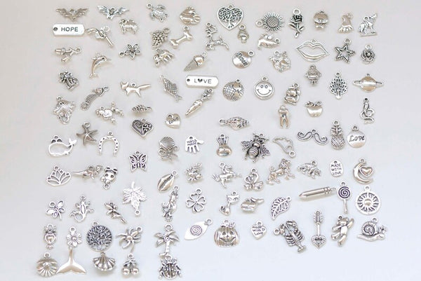 Antique Silver Animal Themed Charms Mixed Styles Set of 100