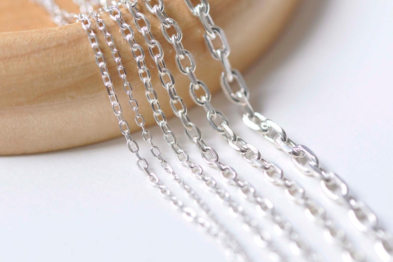 Polished 925 Sterling Silver Textured Oval Chain 0.9mm-2.8mm