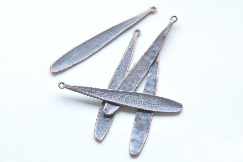 10 pcs Antique Copper Long Leaf Teardrop Charms Pendants 6x42mm A8610