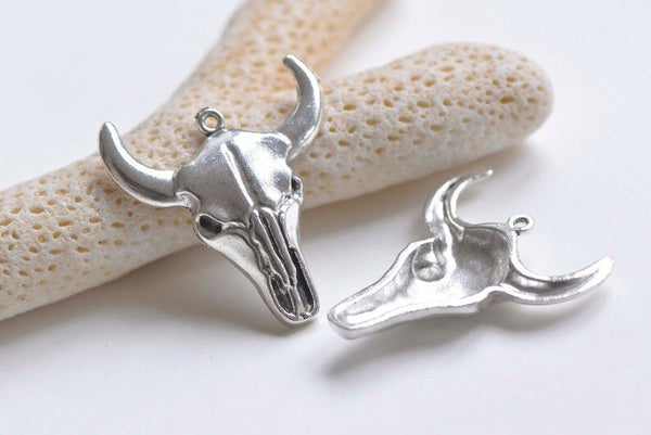 10 pcs Antique Silver 3D Bull Head Charms Pendants 28x31mm A2845