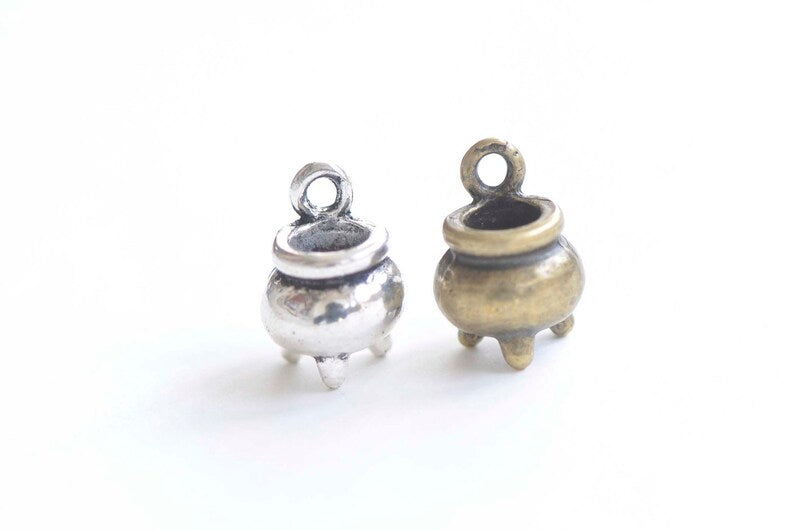 10 pcs Antique Bronze/Silver/Gold Censer Charms Cooking Pot Pendants 8x11mm