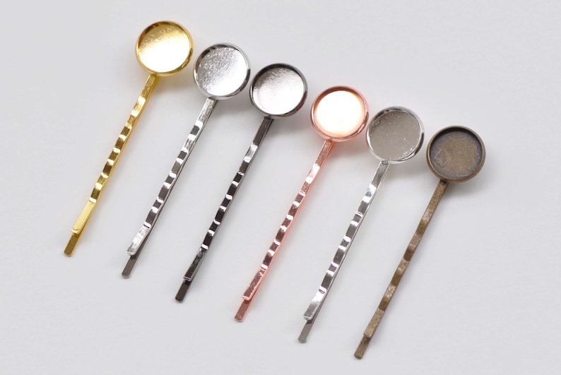 Bezel Bobby Pin Wavy Hair Clips Cabochon 2x55mm Antique Bronze/Silver/Gold Set of 10