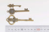 Antique Bronze Skeleton Key Charms Pendants Collection Mixed Style Set of 12 A3087