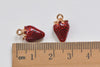 Light Gold Enamel Strawberry Red Pendants Charms 9x12mm Set of 10 A916