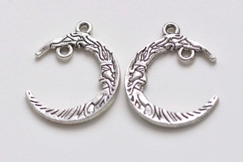 20 pcs Moon Face Connectors Antique Silver Crescent Charms Pendants A5828