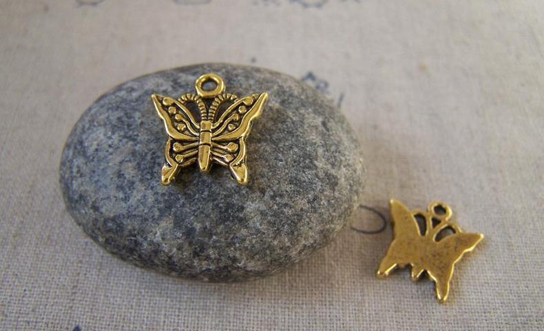 30 pcs of Antique Gold Embossed Butterfly Charms 15x16mm A5436