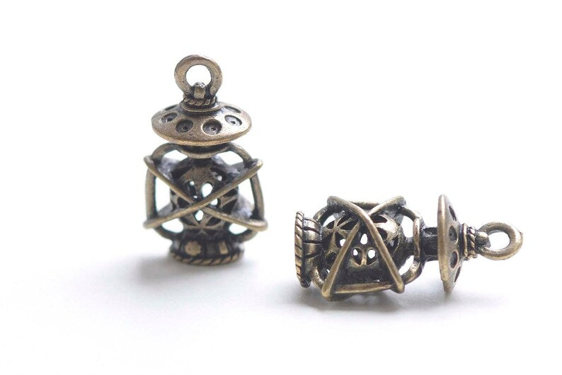 Antique Bronze 3D Filigree Lantern Pendant Charms 13x23mm Set of 10