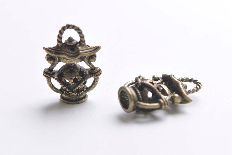 Antique Bronze 3D Filigree Lantern Pendant Charms 16x24mm Set of 10