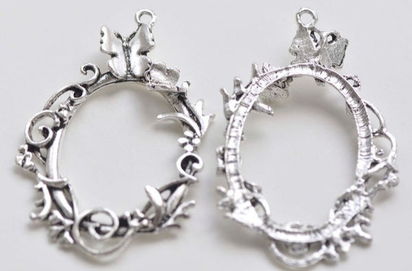 5 pcs Antique Silver Cut Out Butterfly Leaf Ring Pendants A8058