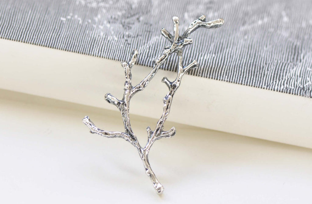 Antique Silver Twig Pendants Branch Connectors Set of 10 A8417