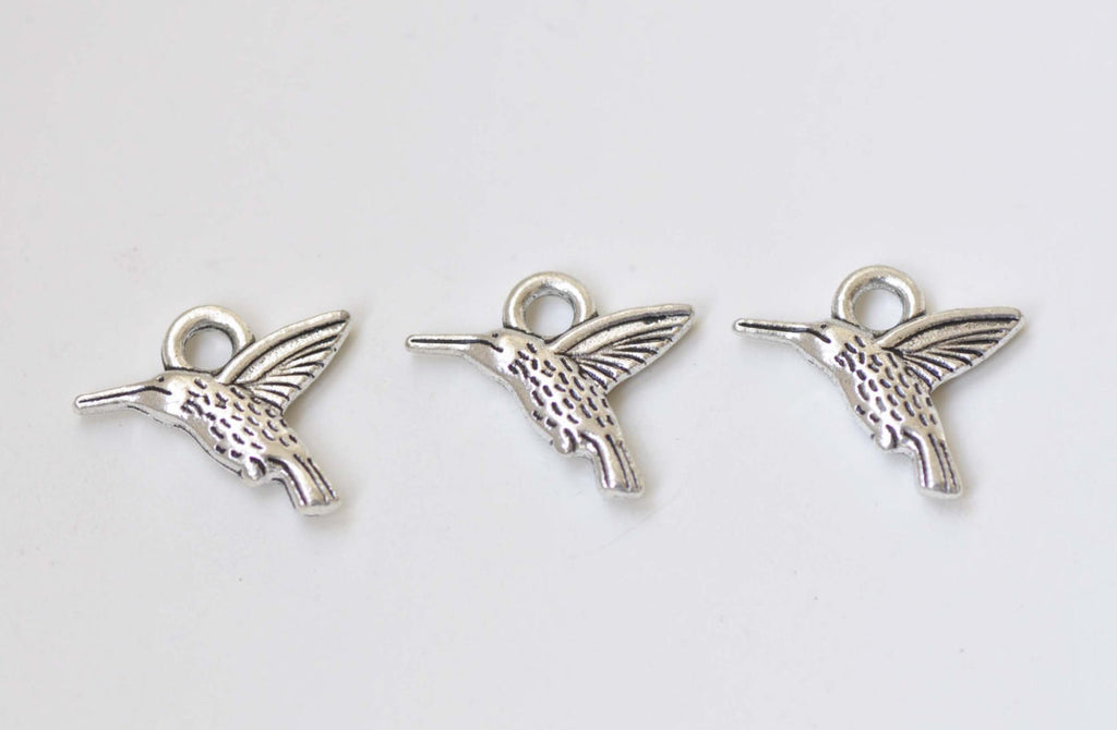 Antique Silver Hummingbird Bird Charms 15x19mm Set of 20 A8426