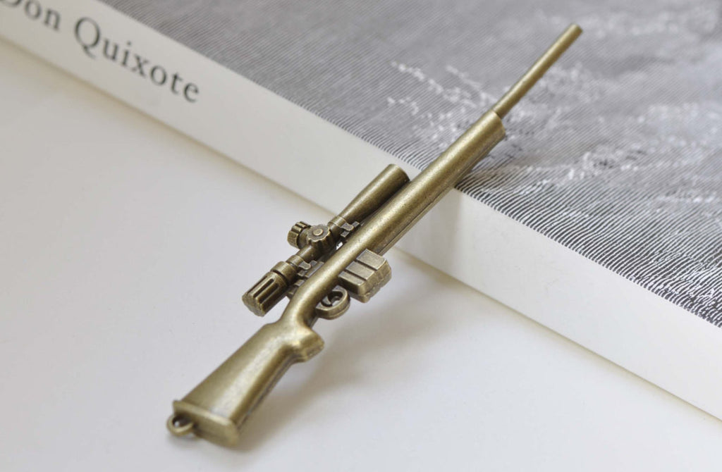 Antique Bronze Large Sniper Gun Rifle Pendants Charms Set of 2 A8450