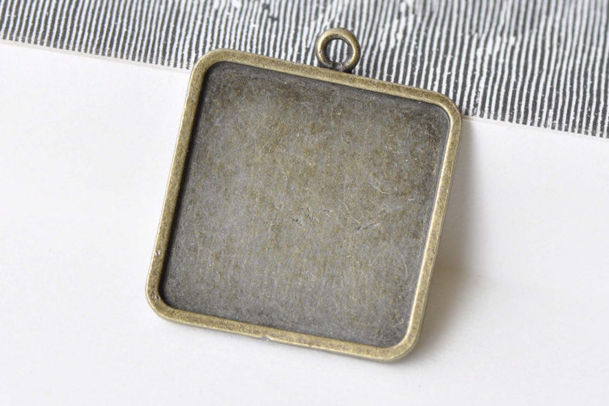 10 pcs Antique Bronze Square Photo Cameo Pendant Tray 25mm A8661