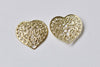 Raw Brass Heart Stamping Floral Embellishments 21mm Set of 20 A8526