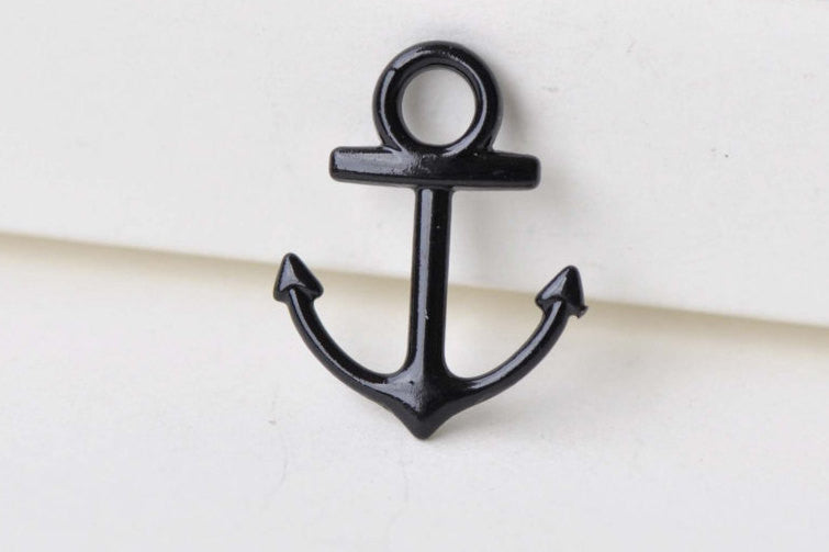 20 pcs Black Anchor Charms Small Nautical Pendants 15x18mm A8541