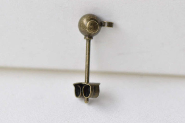 Antique Bronze Ball Earring Post Ear Stud With Backs Set of 20 A8634