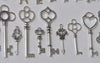 Antique Silver Skeleton Key Charms Pendants Assorted Set of 25 A8788