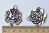 4 pcs Antique Silver Rose Flower Charm Pendants 32x35mm A8795