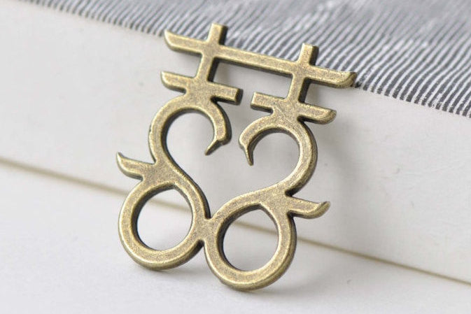 20 pcs Double Happiness Antique Bronze Charms 22x25mm A8757