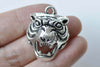 Antique Silver 3D Tiger Head Skull Charm Pendants Set of 10 A8805