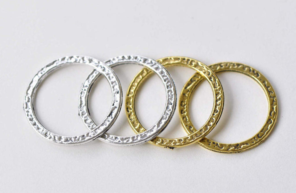 10 pcs Antique Silver/Gold Textured Circle Rings Size 24.5mm
