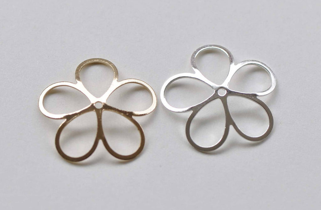 10 pcs Large Filigree 5 Petal Leaf Bead Caps 21mm Shiny Silver/Gold