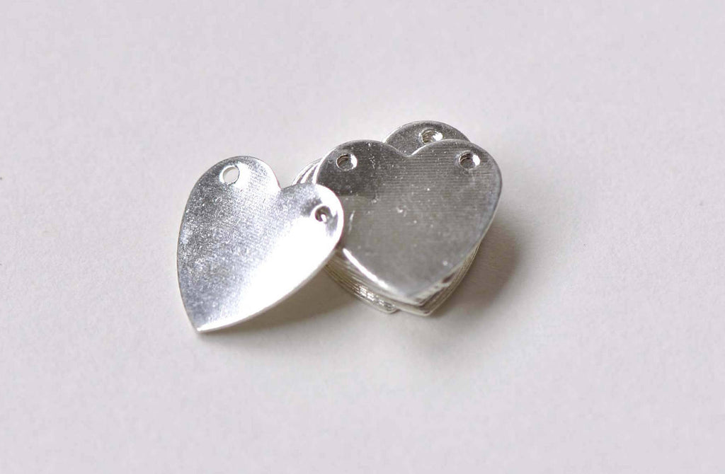 20 pcs Shiny Silver Two Hole Blank Heart Charms Connectors A8841