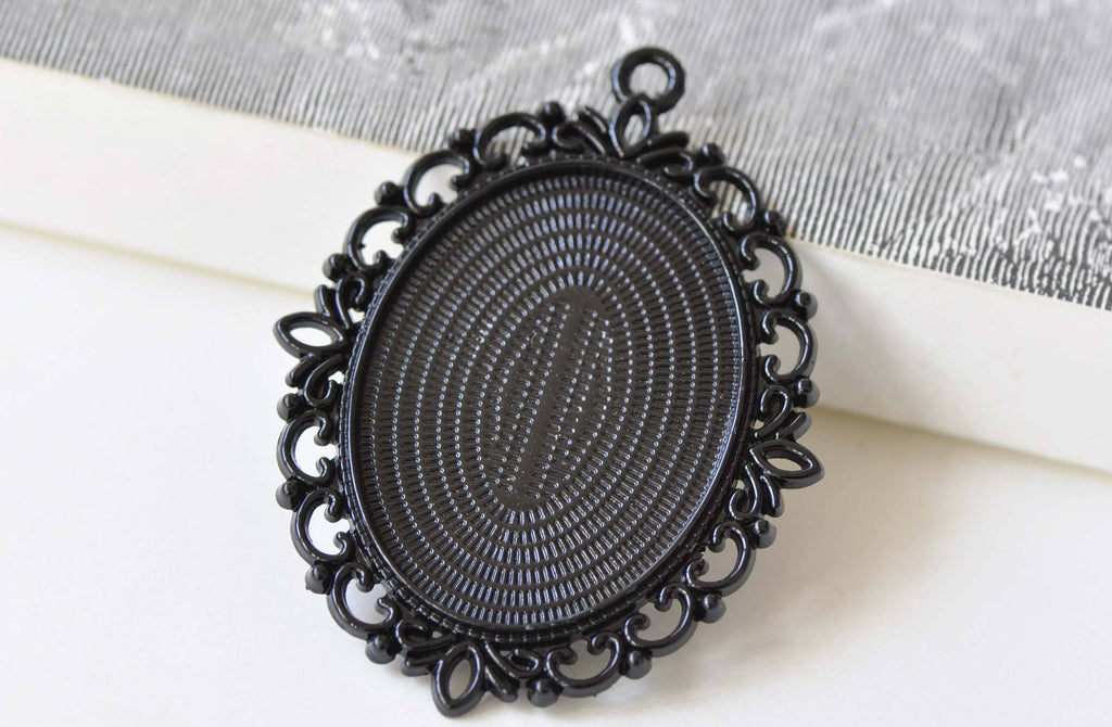 5 pcs Black Base Pendant Tray Bezel Settings 30x40mm Cabochon A8850