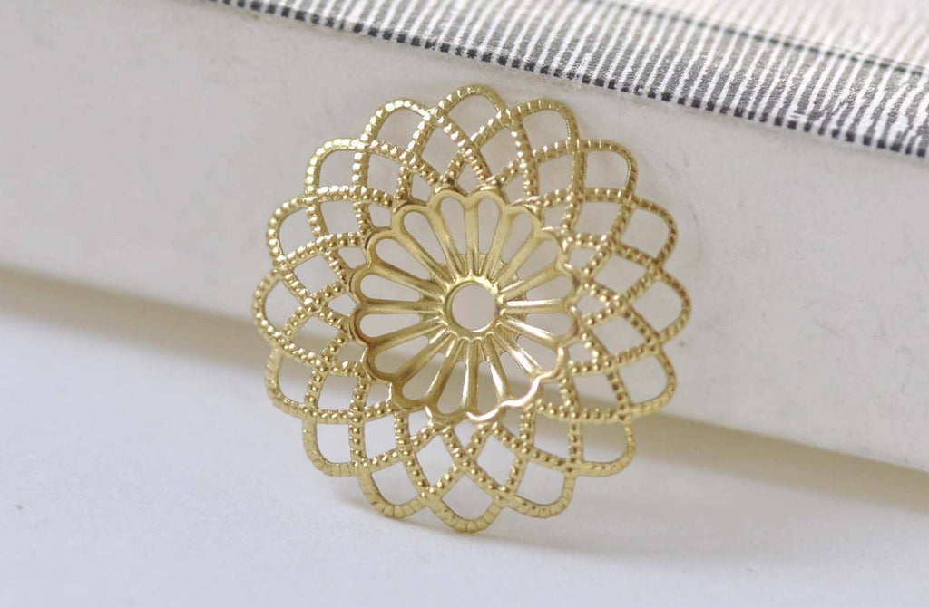 20 pcs Raw Brass Round Sunflower Floral Stampings 22mm A8862