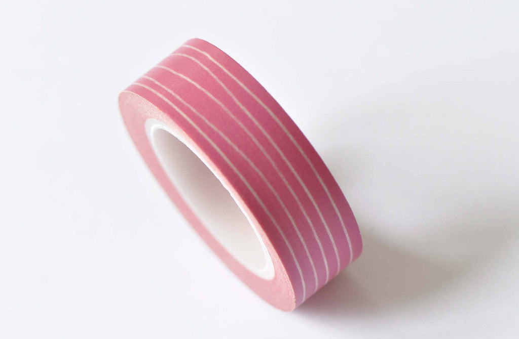 Pink Lines Stripes Adhesive Washi Tape 15mm Wide x 10M Roll A12458