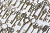 Antique Bronze Skeleton Key Charms Pendants Assorted Set of 69 A8785