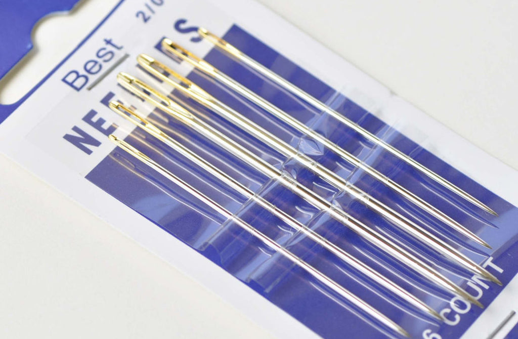 One Set of 6 Sewing Needles Gold Plated Tail Leather Craft Tools A8793