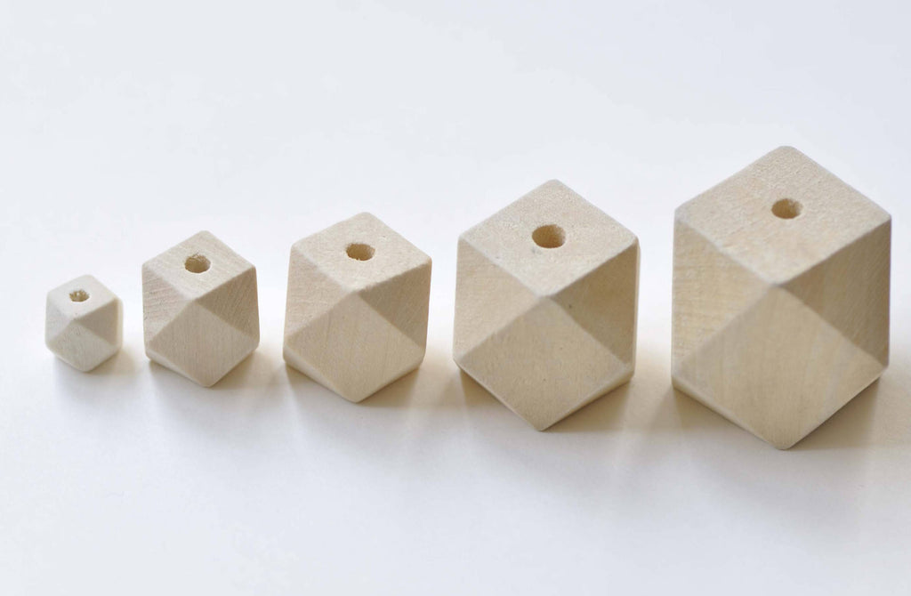 Faceted Geometric Wood Beads Wooden Findings Set of 20