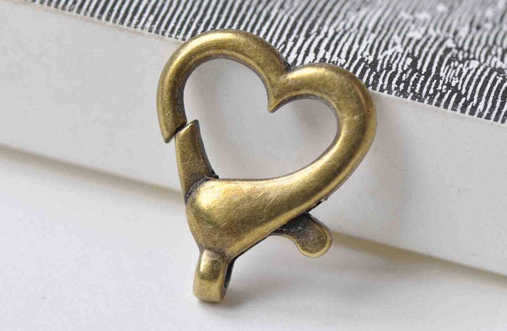 10 pcs Antiqued Bronze Heart Lobster Clasps 22x27mm A8913