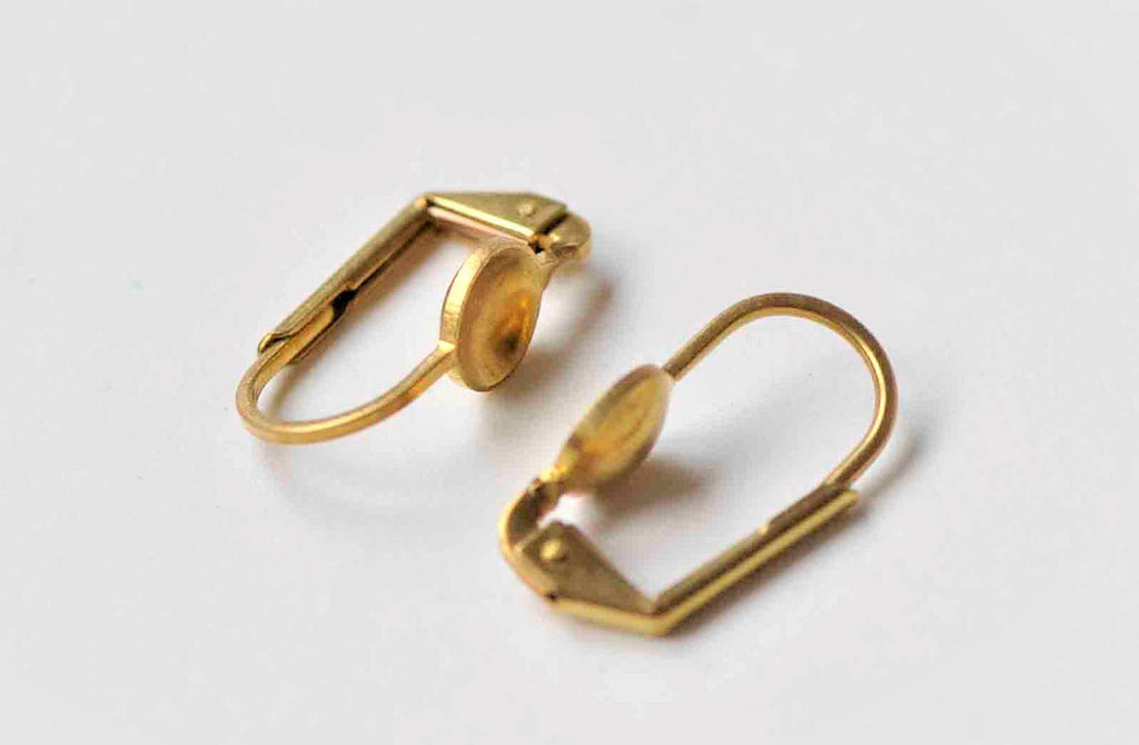 20 pcs Raw Brass Leverback Earwire With 6mm Bezel A8917