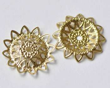 20 pcs Raw Brass Round Sunflower Floral Embellishments 21mm A8961
