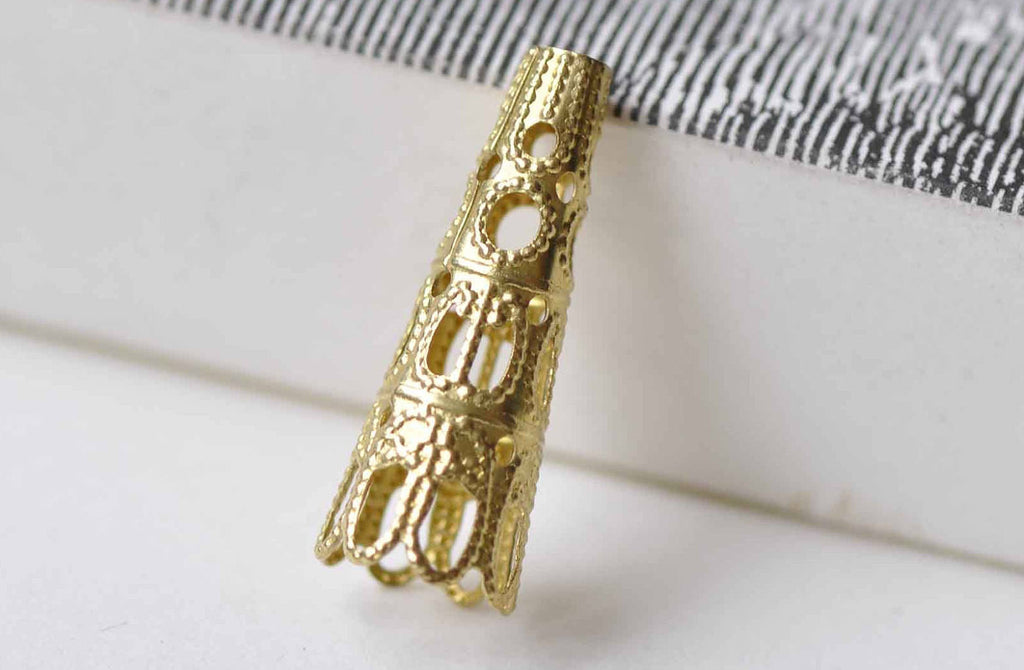 30 pcs Unplated Raw Brass Filigree Cone Bead Caps 8x22mm A8974