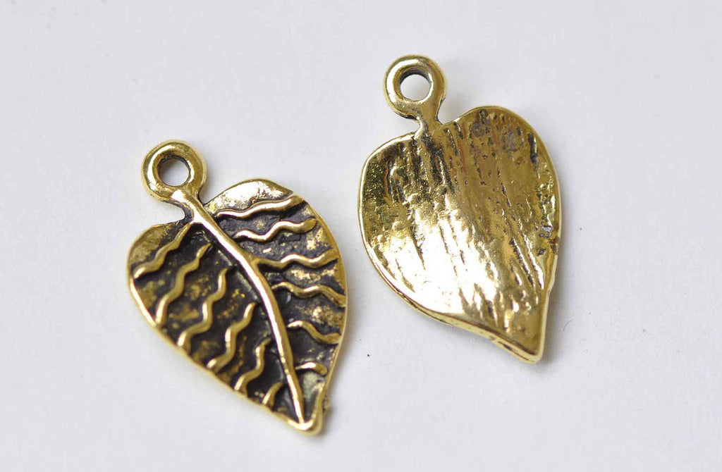 10 pcs Antique Gold Leaf Charms 13x21mm A8981