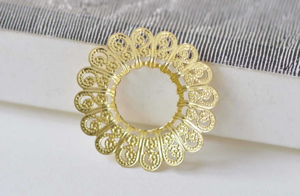 10 pcs Raw Brass Round Flower Ring Embellishments 29mm A8861