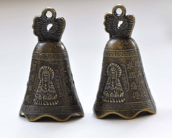 6 pcs Antique Bronze Large Traditional Chinese Bell Pendants A8889